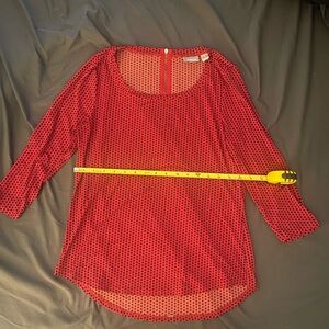 Chico's Red Long Sleeve Scoop Neck Top with Black Dot Print